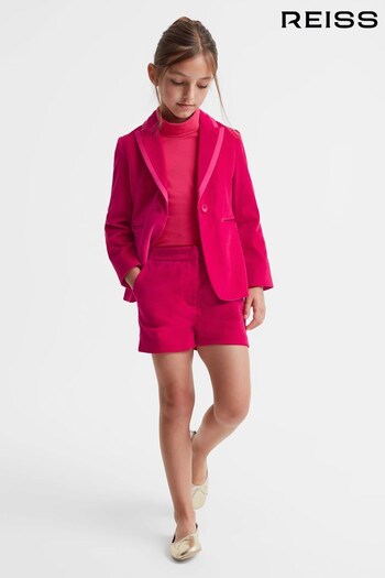 Reiss Bright Pink Bree Senior Velvet Mid Rise Shorts (N11629) | £60