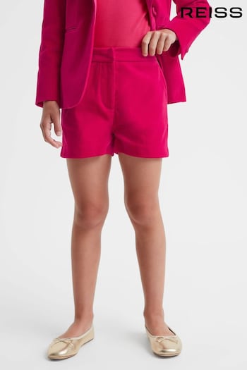 Reiss Bright Pink Bree Junior Velvet Mid Rise Shorts (N11630) | £55