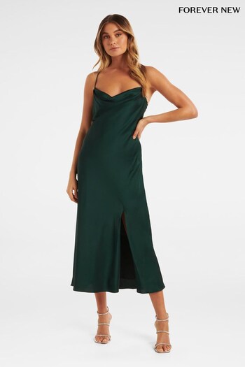Forever New Green Opal Bias Cowl Satin Midi Dress (N11662) | £95