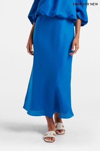 Forever New Blue Molly Linen Bias Midi Skirt (N11666) | £50