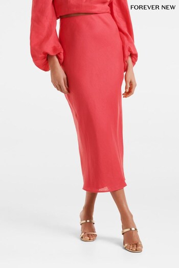 Forever New Red Molly Linen Bias Midi Skirt (N11667) | £25