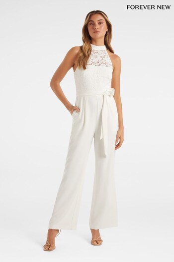 Forever New White Clara Lace Halter Jumpsuit (N11668) | £100