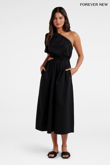 Forever New Black Francisco One Shoulder Midi River Dress (N11709) | £85