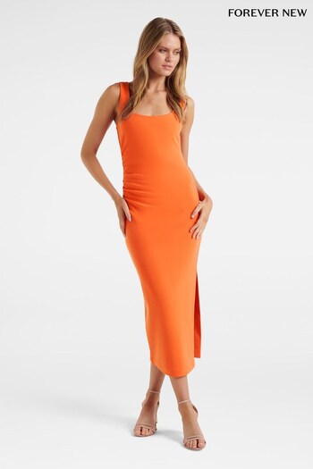 Forever New Orange Lexi Square Neck Ruched Midi Dress (N11731) | £80