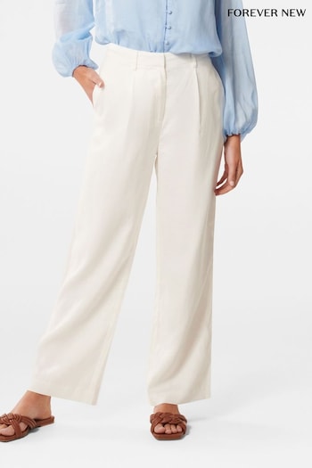 Forever New White Brya 100% Linen Trousers (N11758) | £65