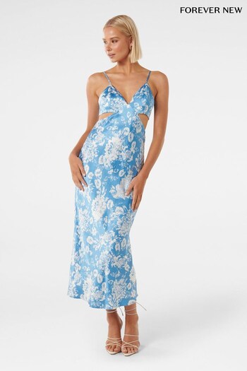 Forever New Blue Angelique Satin Cut Out Dress (N11759) | £110