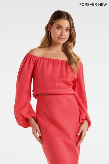 Forever New Red Giselle Linen Bardot Top (N11762) | £22