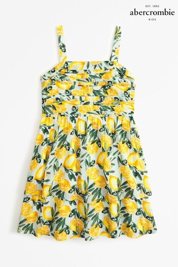 Abercrombie & Fitch Lemon Yellow Fuit Print Tiered Mini Dress (N11775) | £42