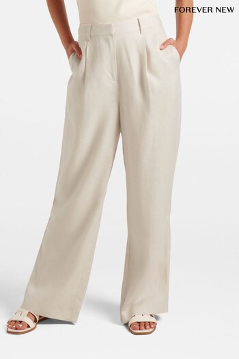 Forever New Cream Brya 100% Linen Trousers (N11892) | £65