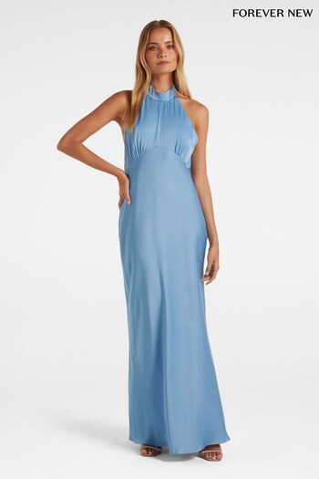 Forever New Blue Yasmina Halter Neck Satin Dress (N11893) | £110
