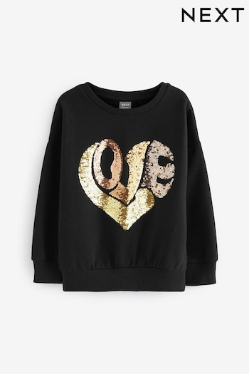 Black/Gold Love Heart Sequin Crew Sweatshirt Top (3-16yrs) (N11955) | £14 - £19