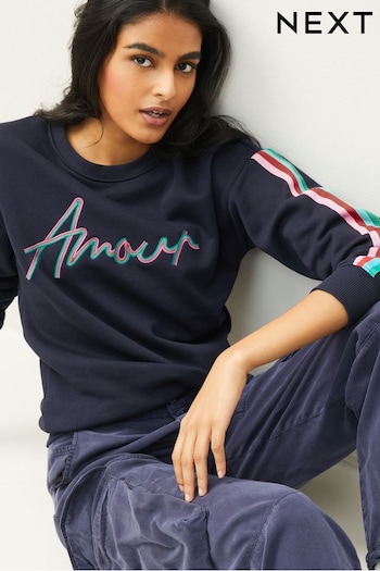 Navy Blue Amour Rainbow Graphic Slogan Sweatshirt (N11960) | £32