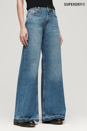 Superdry Blue Raw Hem Wide Leg Flare Jeans (N12015) | £65