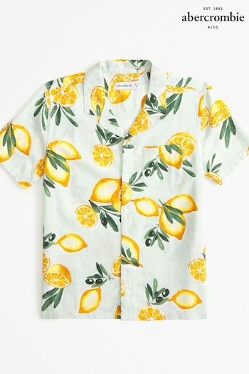 Abercrombie & Fitch Yellow Lemon Fruit Print Short Sleeve Linen Shirt (N12193) | £29