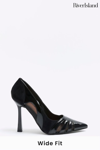 River Island Black Wide Fit Mesh Cut Out Court Shoes (N12262) | £45