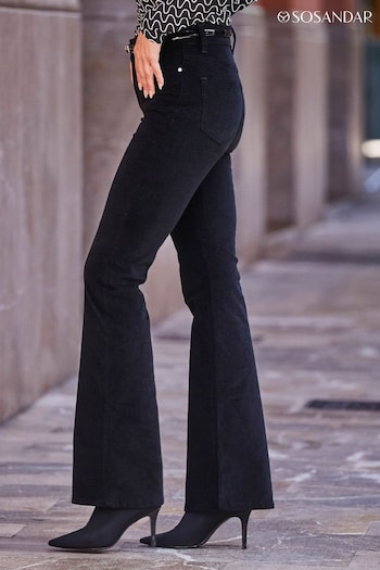 Sosandar Black Petite Velvet Kick Flare Jeans (N12391) | £59