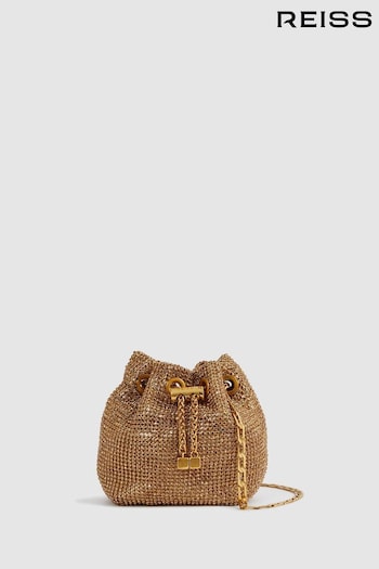 Reiss Gold Demi Crystal Mini Bucket Bag (N12402) | £148