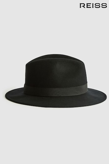 Reiss Black Ally Wool Fedora Hat (N12405) | £68