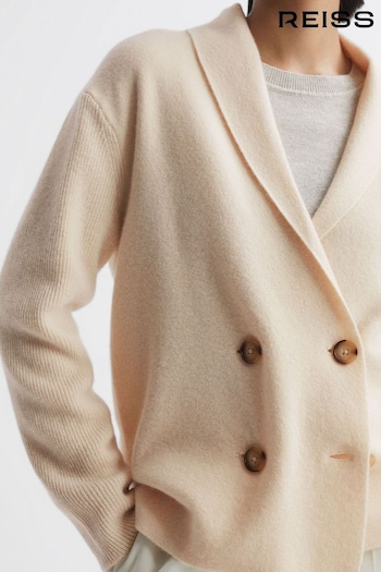 Reiss Cream Sara Wool-Cashmere Double Breasted Cardigan (N12410) | £168
