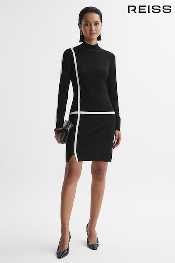 Reiss Black/Ivory Annie Wool Blend Bodycon Mini Dress Sneakers (N12419) | £178