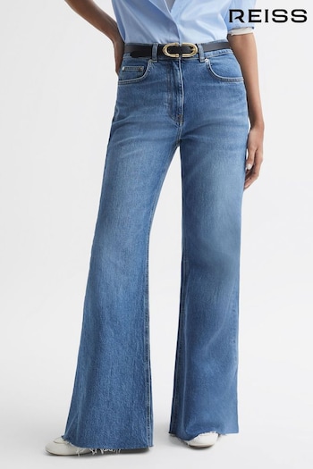 Reiss Mid Blue Calla Mid Rise Wide Leg Jeans (N12423) | £178