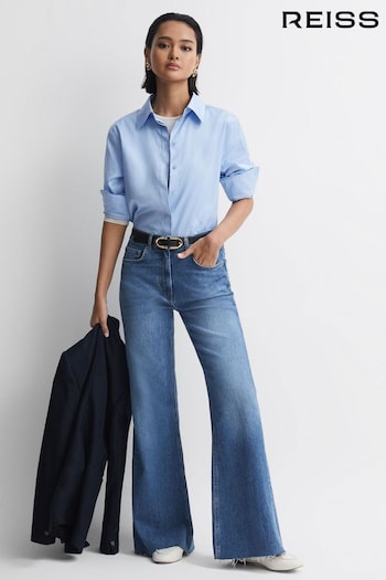 Reiss Mid Blue Calla Petite Mid Rise Wide Leg Jeans seitlichem (N12424) | £178
