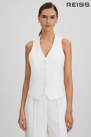 Reiss White Sienna Crepe Adjustable Suit Waistcoat (N12426) | £158