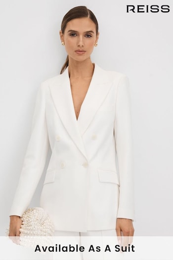 Reiss White Sienna Relaxed Double Breasted Crepe Suit Blazer (N12427) | £278