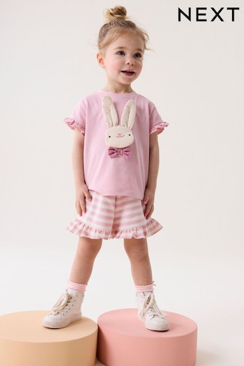 Pink Bunny Character Frill Short Set (3mths-7yrs) (N12454) | £9 - £13