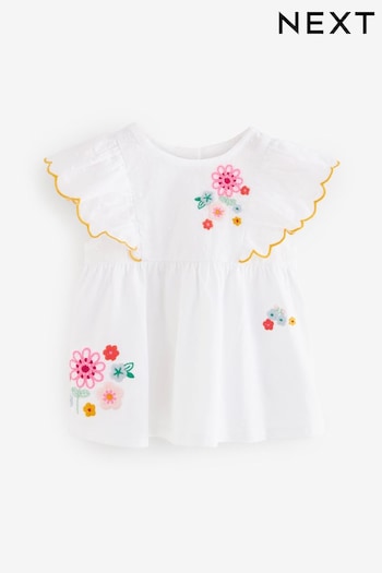 White Orange Flower Embroidered Blouse (3mths-7yrs) (N12456) | £11 - £13