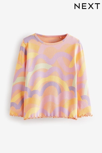 Peach Pink Rainbow T-Shirt Cotton-Rich Long Sleeve Rib T-Shirt (3mths-7yrs) (N12469) | £5 - £7