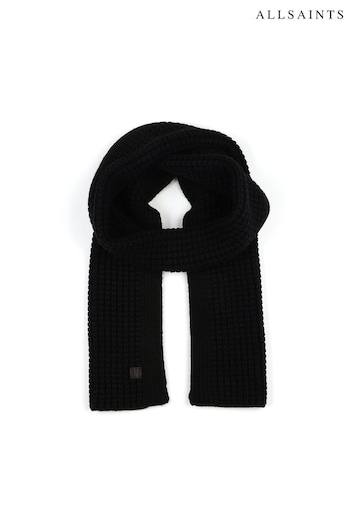 AllSaints Black Waffle Stitch Knit Scarf (N12482) | £59