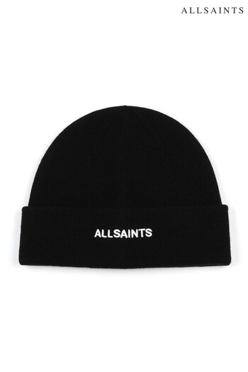 AllSaints Black Underground Embroidered Logo Beanie Hat (N12504) | £49