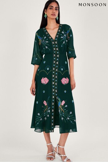 Monsoon Green Perla Embellished Tea Dress (N12533) | £175