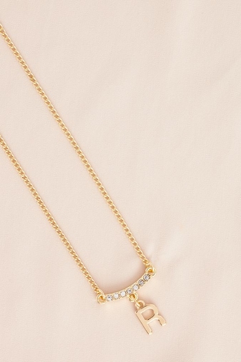 Gold Tone R Initial Necklace (N12559) | £6