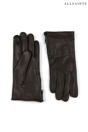 AllSaints Two Btl Zip Leather Brown Gloves (N12579) | £95