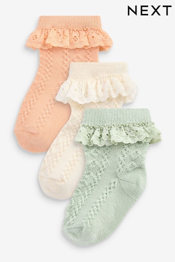 Green/Orange Lace Trim Baby Socks 3 Pack (0mths-2yrs) (N12635) | £5.50