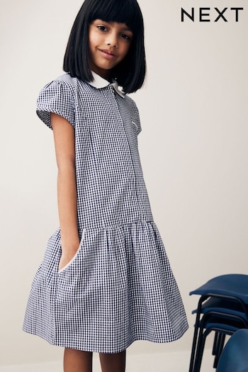 Navy Blue Cotton Rich School Gingham Zip Dress (3-14yrs) (N12649) | £8.50 - £11.50