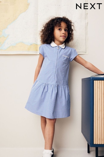 Mid Blue Cotton Rich School Gingham Zip Dress (3-14yrs) (N12650) | £8.50 - £11.50