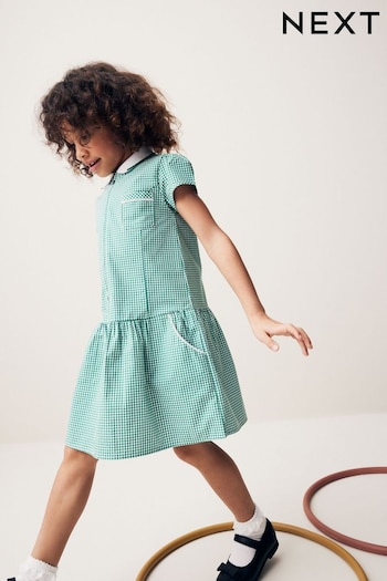 Green Cotton Rich School Gingham Zip Dress (3-14yrs) (N12652) | £8.50 - £11.50