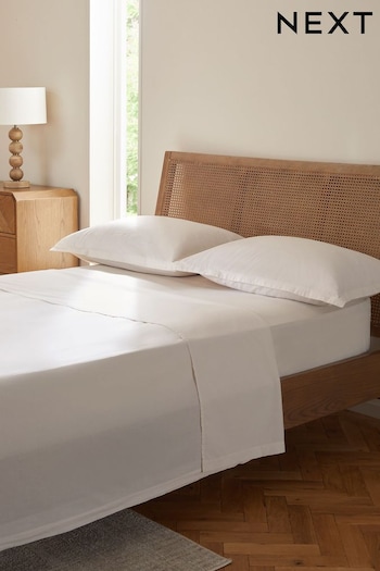 White Flat 100% Washed Cotton Deep Fitted Sheet (N12682) | £16 - £26
