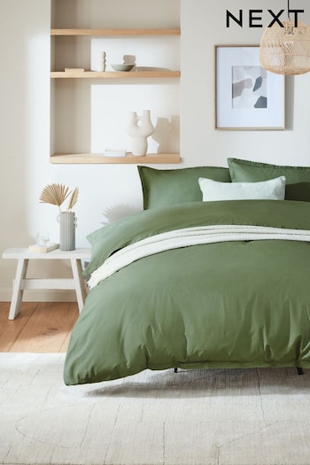 Green 100% Washed Cotton Duvet Cover and Pillowcase Set (N12688) | £25 - £55