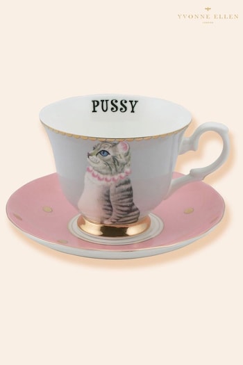 Yvonne Ellen Teacup & Saucer Pussy Cat (N12779) | £25