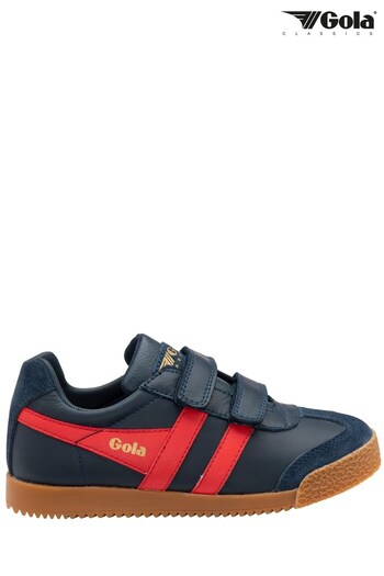 Gola Blue Kids Harrier Leather Strap Trainers (N12802) | £55