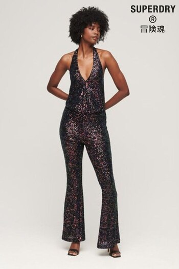 Superdry Silver Sequin Halter Jumpsuit (N12858) | £125