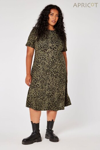 Apricot Green Leopard Front Seam A Line Dress (N12862) | £30