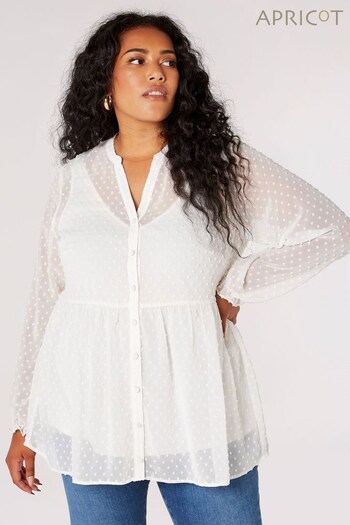 Apricot Cream Dobby Button Down Tiered Blouse (N12863) | £35