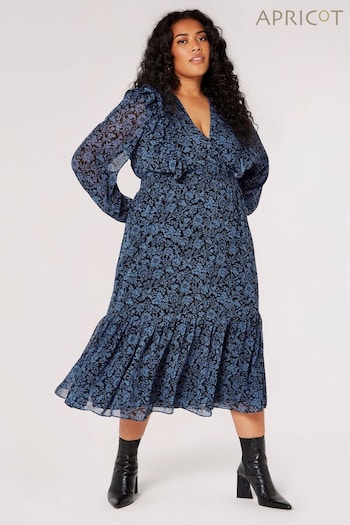 Apricot Blue Silhouette Floral Ruffle Wrap Dress (N12868) | £49