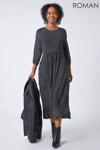 Roman Black Petite Spot Pocket Stretch Midi Dress (N12885) | £42