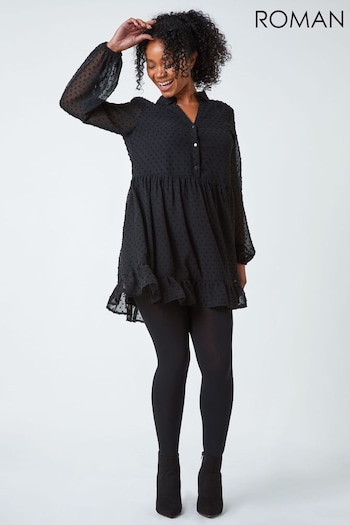 Roman Black Petite Textured Spot HERON Shirt Dress (N12889) | £45